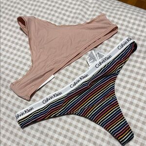 Calvin Klein Multicolor Striped Thong and Blush Bralette